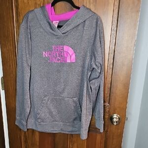 The North Face Gray Hoodie with Pink Logo